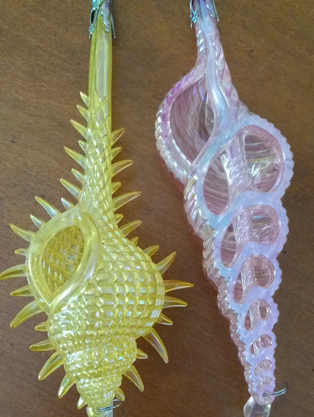 Kurt Adler Yellow and Pink Seashell Drop Holiday Ornaments — Set of 2